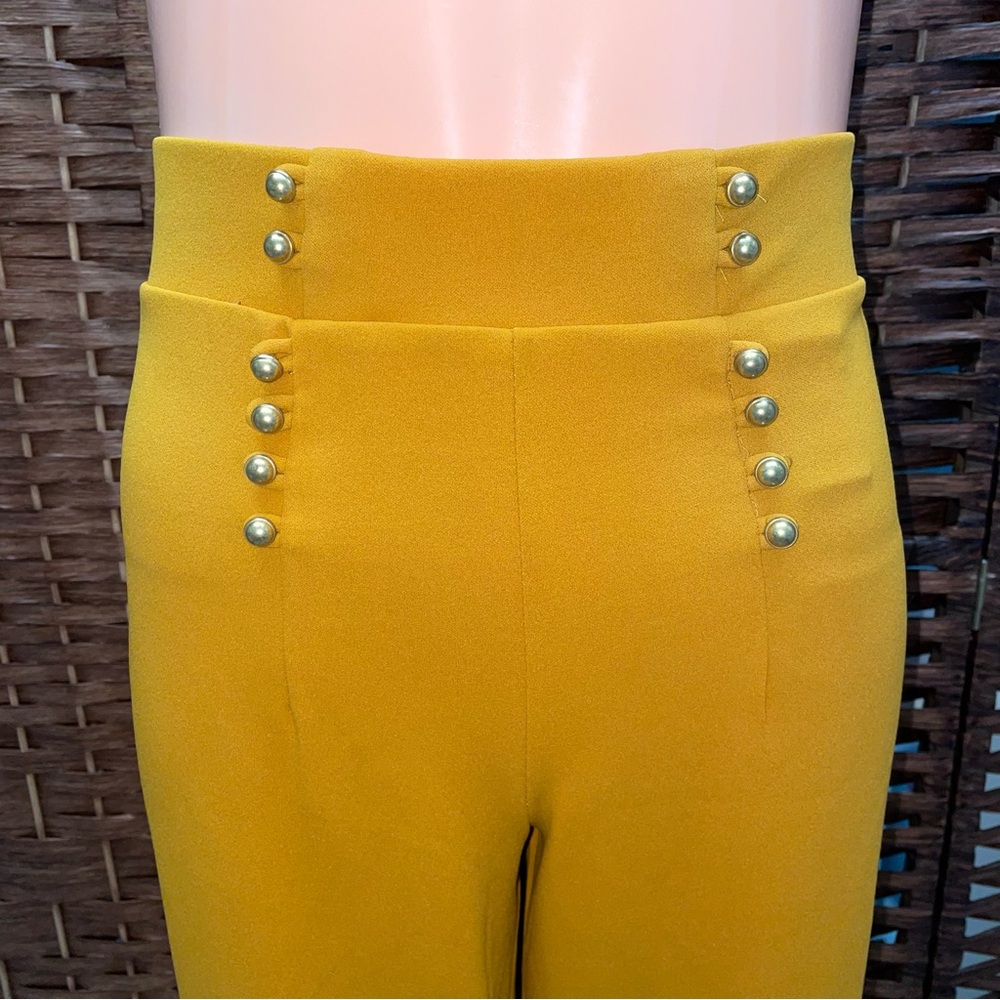 Vibrant Yellow Straight Leg Pants, Size S - Picture 3 of 6